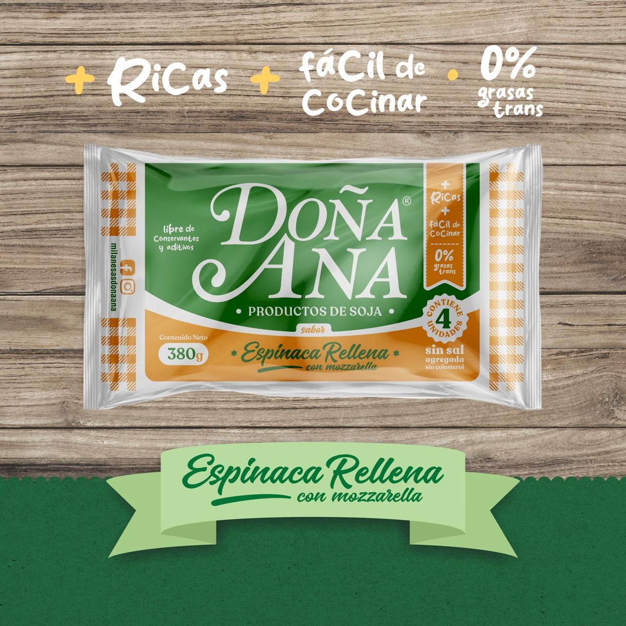 Milanesa de Soja Espinaca Rellena con Mozzarella Doña Ana 380g