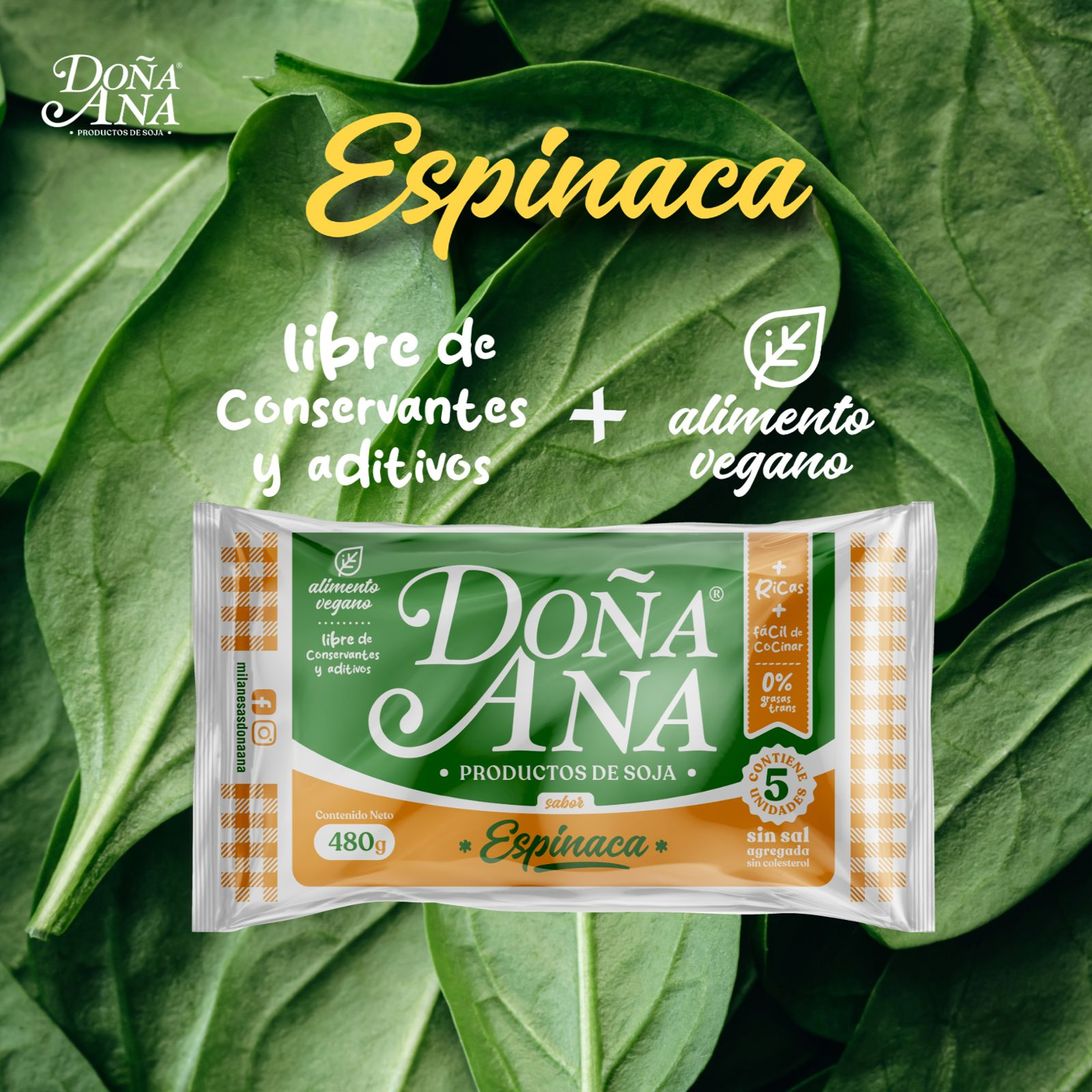 Milanesa de Soja Espinaca Doña Ana vegana 480g